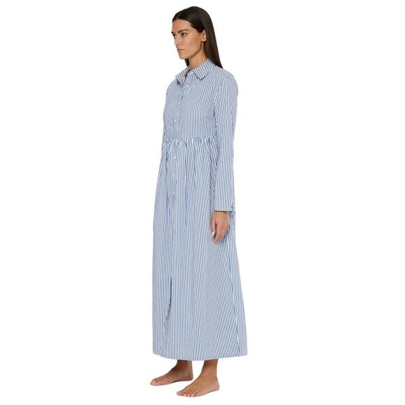 Onia Beach Stripe Poplin Maxi Shirt Dress Blue Tencel Cotton Blend $285 XL - Picture 1 of 11